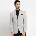 Men Grey Solid Slim-Fit Single-Breasted Casual Blazer