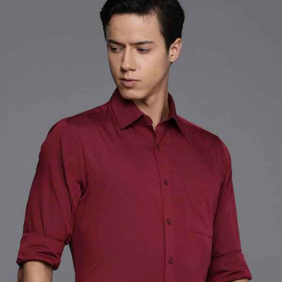 Men Maroon Solid Slim Fit Pure Cotton Formal Shirt