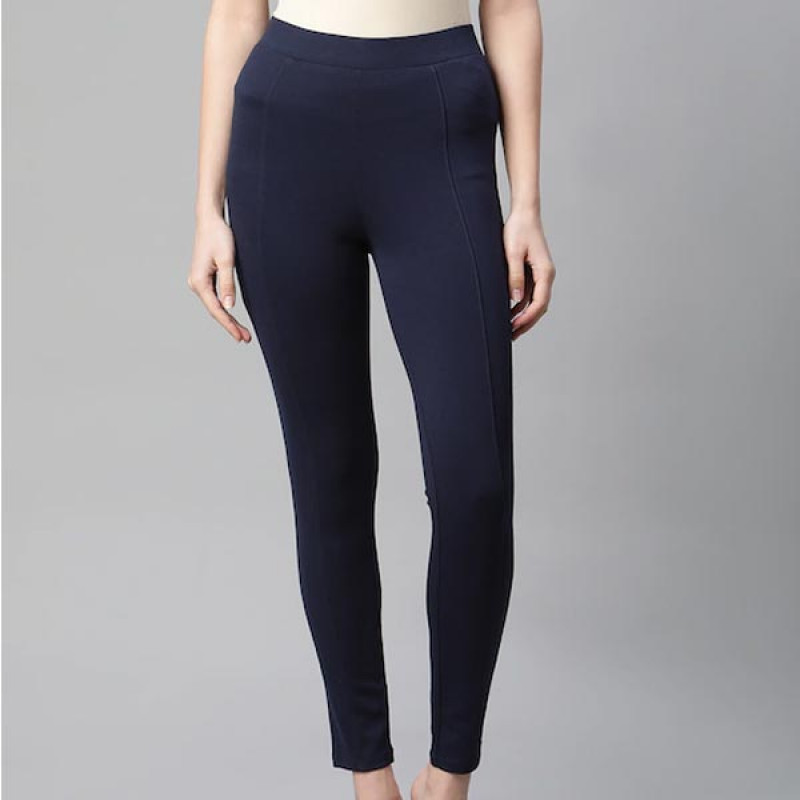 Women Navy Blue Pure Cotton Leggings