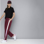 Women Burgundy & White Colourblocked Side Stripe Mid Rise Casual Track Pants